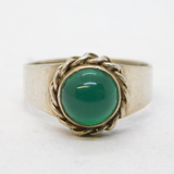 Art Deco Sterling Silver & Green Hardstone Set Dress Ring Antique c1930s