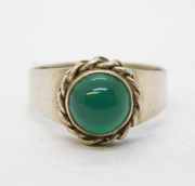 Art Deco Sterling Silver & Green Hardstone Set Dress Ring Antique c1930s