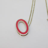 Sterling Silver & Pink Enamel Oval Drop Pendant Vintage c1970s