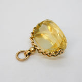 Edwardian 9ct Yellow Gold & Faceted Citrine Spinner Fob Pendant Antique