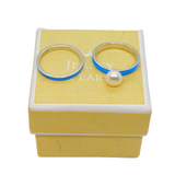 Sterling Silver Blue Enamel & Pearl Stacking Rings Vintage c2000 Size Q 1/2