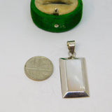 Sterling Silver Modernist Mother Of Pearl Rectangle Charm Pendant Vintage c1970