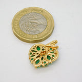 14ct Yellow Gold & Natural Emerald Set Heart Pendant Vintage 1997 London