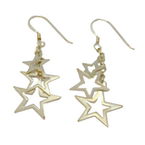 Pair of Sterling Silver Triple Open Stars Long Drop Earrings Vintage c2000