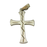 Sterling Silver Matte Textured Patterned Cross Charm Pendant Vintage c1970