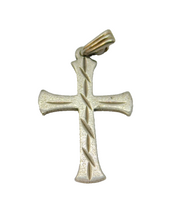Sterling Silver Matte Textured Patterned Cross Charm Pendant Vintage c1970