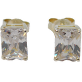 Pair of Sterling Silver CZ Rectangle Stud Earrings Vintage c1970