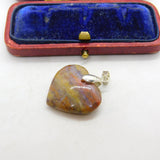 Sterling Silver Banded Quartz Heart Charm Pendant Vintage c1970