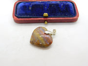 Sterling Silver Banded Quartz Heart Charm Pendant Vintage c1970