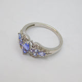 Sterling Silver 9 Tanzanite & Diamond Swirl Pattern Ring Vintage c1990 Size O