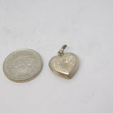 Sterling Silver Floral Pattern Heart Charm Pendant Vintage c1970