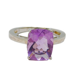 Sterling Silver Rectangle Amethyst Solitaire Dress Ring Vintage c1970 Size N 1/2