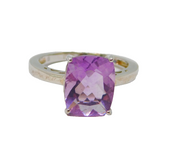Sterling Silver Rectangle Amethyst Solitaire Dress Ring Vintage c1970 Size N 1/2