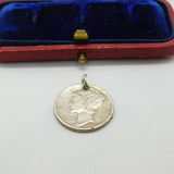Sterling Silver USA One Dime 1940 Coin Charm Pendant WWII Time Antique