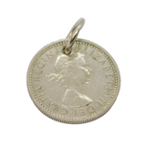 Sterling Silver British Sixpence Coin Charm Pendant Vintage 1957