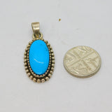 Sterling Silver Oval Turquoise Beaded Edge Charm Or Pendant Vintage c1970s