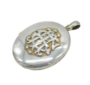 Victorian Sterling Silver Large Monogram Sweetheart Locket Pendant Antique