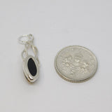 Sterling Silver Green Baltic Amber Ellipse Drop Pendant Vintage c1970