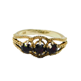 Gold On Sterling Silver Triple Garnet Patterned Dress Ring Vintage c1970 Size Q