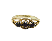 Gold On Sterling Silver Triple Garnet Patterned Dress Ring Vintage c1970 Size Q
