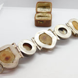 Large Sterling Silver, Quartz & Abalone Pearl Statement Bracelet Vintage c1980
