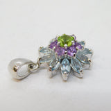 Sterling Silver, Topaz, Peridot & Amethyst Floral Pendant Vintage c1990s