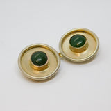 Pair of Sterling Silver Gilt Moss Agate Studio Clip On Earrings Vintage c1970