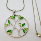 Sterling Silver Green Garnet, Peridot & Sapphire Pendant Necklace Vintage c1990