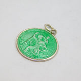 Sterling Silver Green Enamel St Christopher Travel Charm Pendant Vintage c1970s