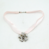 Sterling Silver Large Floral Pink Ribbon Pendant Necklace Vintage 2010 Bham