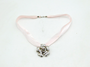 Sterling Silver Large Floral Pink Ribbon Pendant Necklace Vintage 2010 Bham