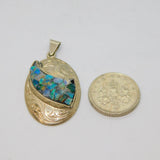 Sterling Silver Mosaic Style Opal Set Oval Patterned Charm Pendant Vintage c1970