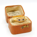 Victorian 18ct Yellow Gold, Sapphire & Diamond Boat Ring Antique 1864