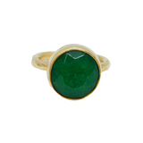 Gold On Sterling Silver Facet Nephrite Jade Studio Ring Modern c1990 Size L 1/2