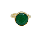 Gold On Sterling Silver Facet Nephrite Jade Studio Ring Modern c1990 Size L 1/2