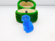 Czech Deep Blue Glass Dachshund Dog Cracker Cat Charm Antique c1920 Deco