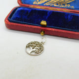 Sterling Silver Tree Of Life Charm Pendant Paste Stone Inlay Vintage c1970