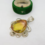 Sterling Silver Citrine Paste Drop Charm Pendant Vintage c1970
