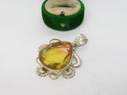 Sterling Silver Citrine Paste Drop Charm Pendant Vintage c1970