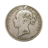 Queen Victoria .925 Silver Half Crown Coin Antique 1850 Fair Drilled Condition
