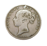 Queen Victoria .925 Silver Half Crown Coin Antique 1850 Fair Drilled Condition