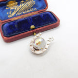 Sterling Silver Good Luck Horseshoe Crystal Ball Charm Pendant Vintage c1970