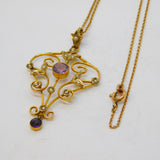 Edwardian 9ct Gold, Amethyst & Seed Pearl Lavalier Pendant Necklace Antique