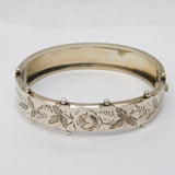 Victorian Sterling Silver Aesthetic Movement Floral Bangle Bracelet Antique