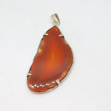 Sterling Silver Carnelian Banded Agate Slice Pendant Vintage c1970