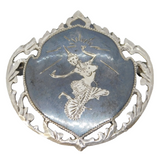 Siam Sterling Silver Niello Enamel Dancing Figure Brooch Pin Antique c1940