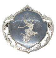 Siam Sterling Silver Niello Enamel Dancing Figure Brooch Pin Antique c1940