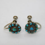 Austro-Hungarian Sterling Silver & Turquoise Screw-Back Earrings Antique