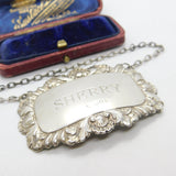 Sterling Silver Ornate Edged Sherry Decanter Label Vintage 1968 London