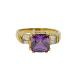 Gold On Sterling Silver Purple & White Crystal Ring Modern c1990 Size N 1/2